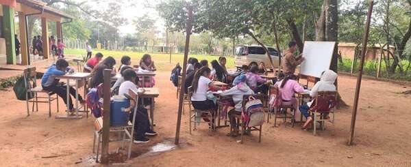 Niños de una comunidad indígena de Curuguaty dan clases a la intemperie por la falta de aulas - Nacionales - ABC Color