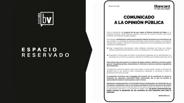 Espacio Reservado: Comunicado de Bancard a la opinión pública