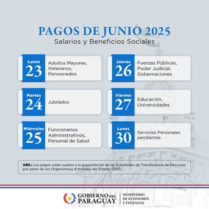  Inicia el lunes 23 el pago de salarios y beneficios sociales de junio » San Lorenzo PY