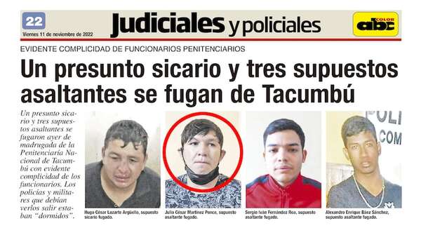 Un fugado de Tacumbú habría sido el cómplice del abatido Diego “Cabezón” - Policiales - ABC Color