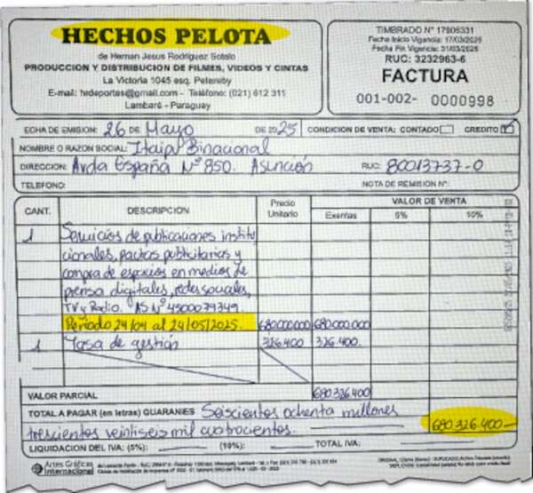 Itaipú beneficia con pago “adelantado” millonario a productora de allegado - Política - ABC Color