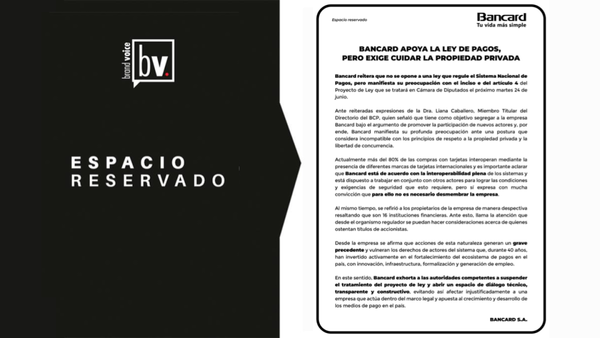 Espacio Reservado: Bancard comunica a la opinión pública