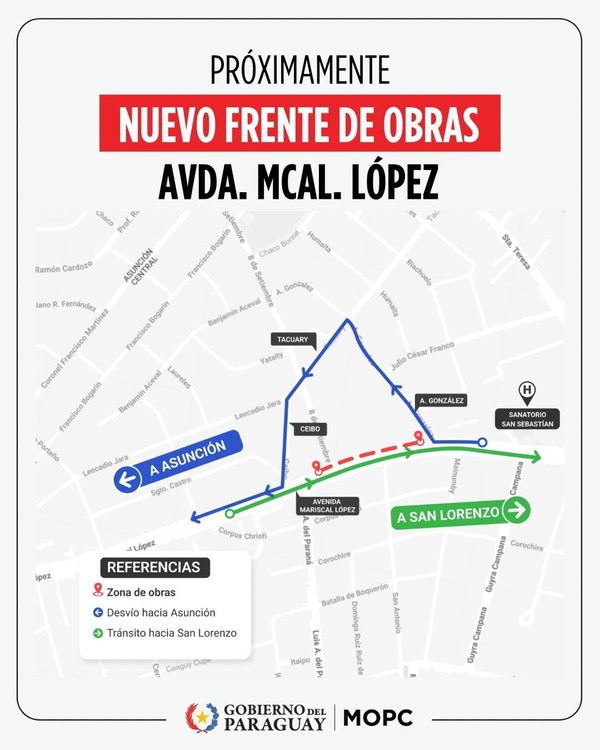 Implementarán nuevos desvíos en Fernando de la Mora por avance de obras en Mariscal López