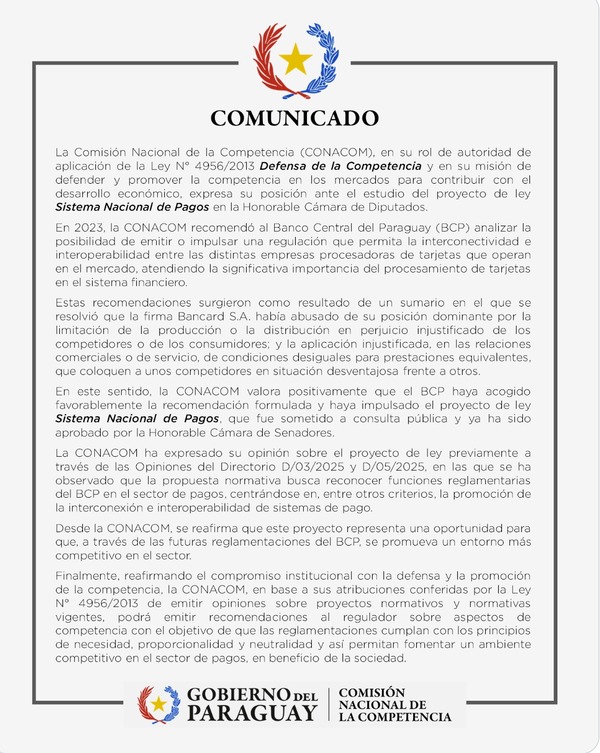 Conacom expresa su posición ante el estudio del proyecto de ley Sistema Nacional de Pagos - .::Agencia IP::.
