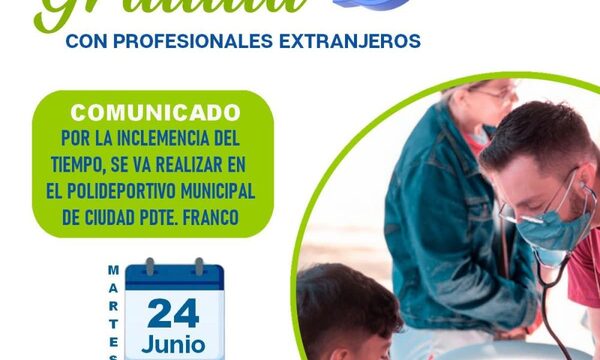 Jornada de atención médica gratuita se realizará en el Polideportivo Municipal de Franco