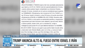 #URGENTE - Trump anuncia "un alto al fuego total" entre Israel e Irán
