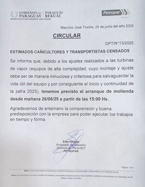 Molienda en Petropar debería iniciar esta tarde