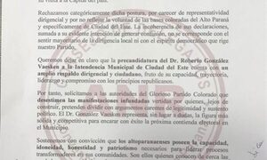 Convencionales del Alto Paraná desmienten apoyo a pronunciamiento de seccionaleros de CDE y respaldan a González Vaesken