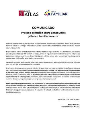 Proceso de fusión entre Banco Atlas y Banco Familiar avanza - Economía - ABC Color