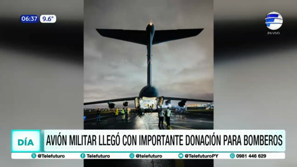 Avión militar llegó con importante donación para los bomberos