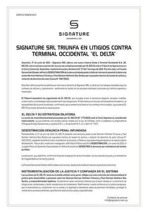 Signature SRL triunfa en litigios contra terminal occidental “El Delta” - Espacio Reservado - ABC Color