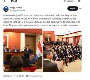 “Ni Stroessner lo hizo”, cuestiona Fleitas ante la sumisión de Peña a Cartes con el informe de gestión - Política - ABC Color