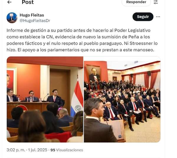“Ni Stroessner lo hizo”, cuestiona Fleitas ante la sumisión de Peña a Cartes con el informe de gestión - Política - ABC Color