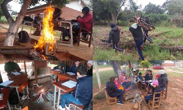 Educación a la intemperie: Alumnos improvisan fogatas para soportar el frío en San Pedro – Prensa 5