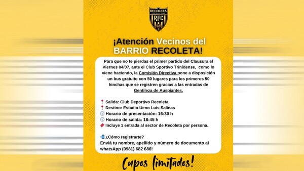 Recoleta pone a disposición un bus para sus aficionados