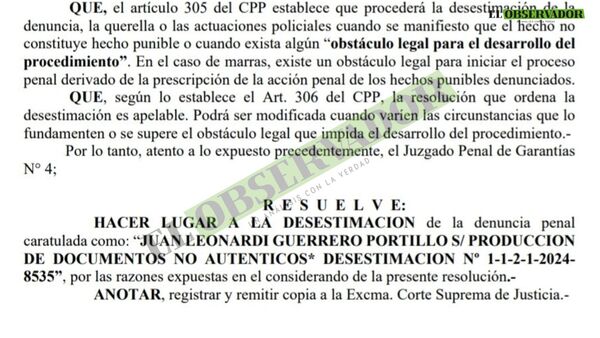 Desestiman denuncia contra el fiscal Leonardi Guerrero - El Observador