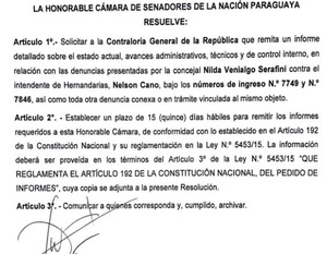 Senado remite a la Contraloría un pedido de informes sobre denuncias de corrupción contra Nelson Cano