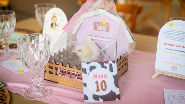 Centro de mesa con pollito fue la sensación del cumple