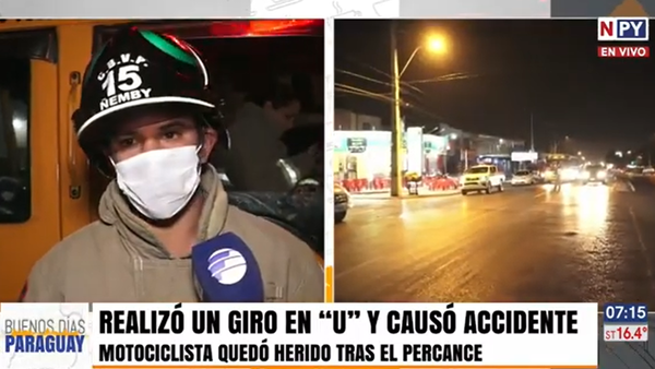 Motociclista herido tras choque con un automóvil que realizó giro indebido en U
