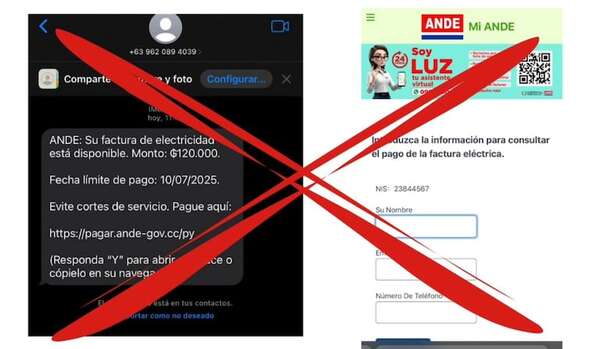 ¡Atención! ANDE alerta sobre suplantación de identidad para mensajes fraudulentos - Nacionales - ABC Color