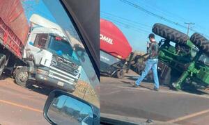 Tractor y camión semirremolque protagonizan aparatoso choque en Canindeyú – Prensa 5