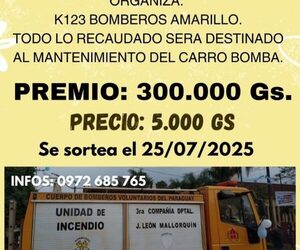 Bomberos preparan rifa para mantenimiento de móvil en Mallorquín