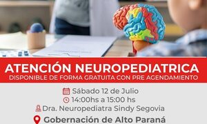 Neuropediatra atenderá en la gobernación de Alto Paraná este sábado