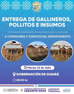 Gobernación entregará pollitos y jaulas en Guairá