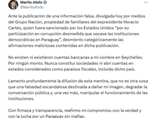 Marito sale al paso de publicaciones y dice no tener cuentas bancarias en paraíso fiscal