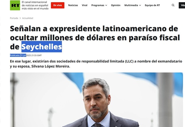 Eco global: RT amplifica denuncia contra Abdo por dinero oculto en paraíso fiscal - ADN Digital