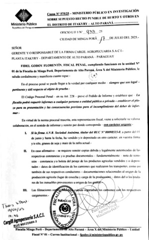 Fiscalía emplaza a Cargill para explicar sobre compra de granos robados por Nivaldo Ourikes - La Clave