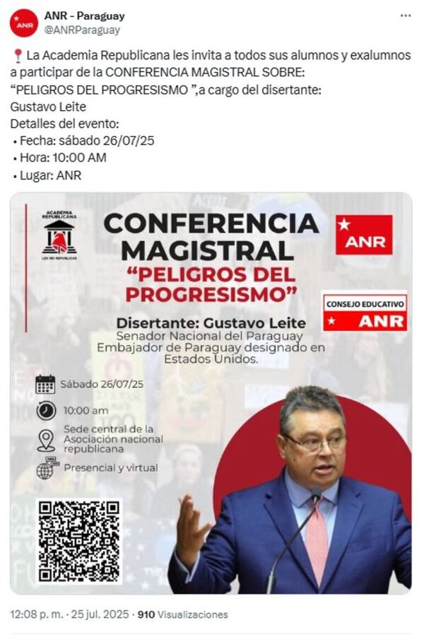 Leite dará charla en ANR en abierta violación a ley de servicio diplomático - Política - ABC Color