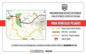Ruta PY02: implementarán desvíos en Pedrozo por montaje de vigas en pasarela peatonal