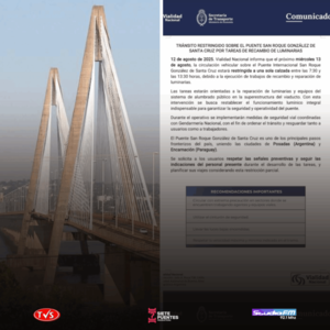 Restricción vehicular en el Puente Internacional San Roque González - «TVS DIGITAL»