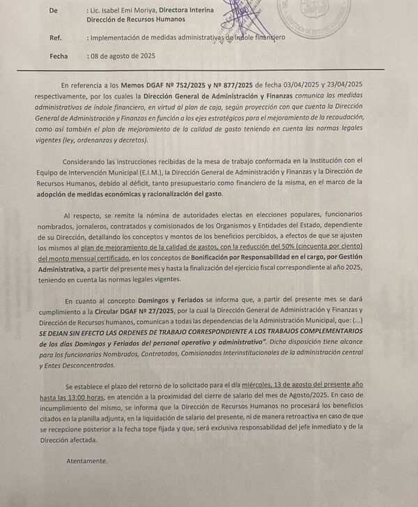 Funcionarios municipales toman la sede de la Municipalidad de Asunción en rechazo a recorte salarial