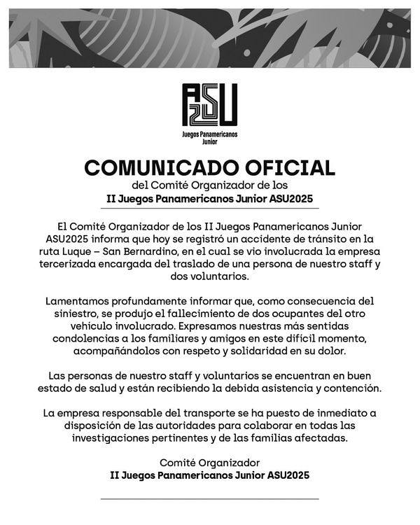 Comité organizador de ASU2025 lamentó el accidente ocurrido en Luque - trece