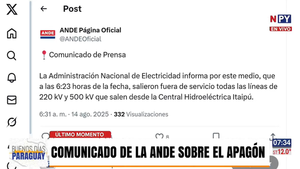 ¿Por qué se dio el apagón? Esto dice la ANDE en su comunicado