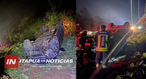 VUELCO DE VEHÍCULO EN RUTA PY06 DEJA DAÑOS MATERIALES Y UN HERIDO EN OBLIGADO