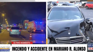 Doble emergencia: Incendio de un local y triple choque en Mariano Roque Alonso