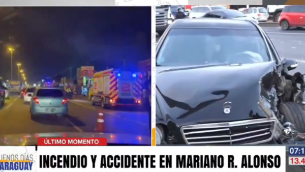 Doble emergencia: Incendio de un local y triple choque en Mariano Roque Alonso