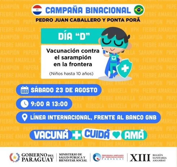 Vacunarán contra el sarampión durante jornada binacional en frontera con Brasil - ADN Digital