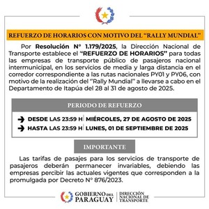 Medida especial de Dinatran para facilitar traslados al sur del país - ADN Digital
