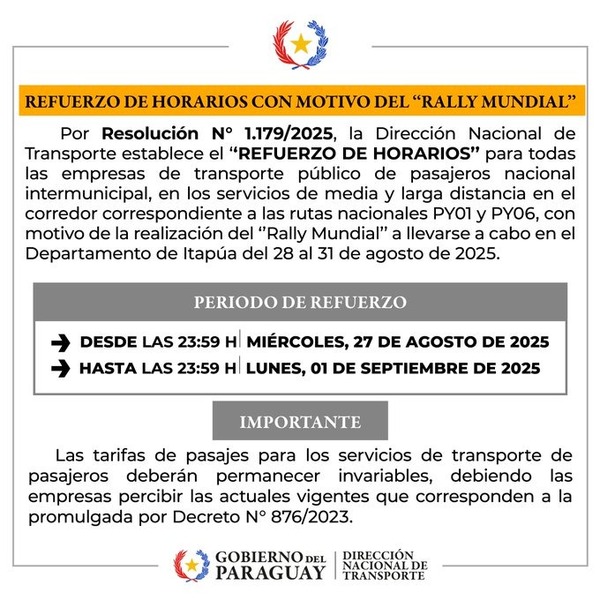 Medida especial de Dinatran para facilitar traslados al sur del país - ADN Digital