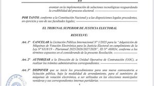 TSJE cancela licitación de compra de máquinas y optará por arrendamiento