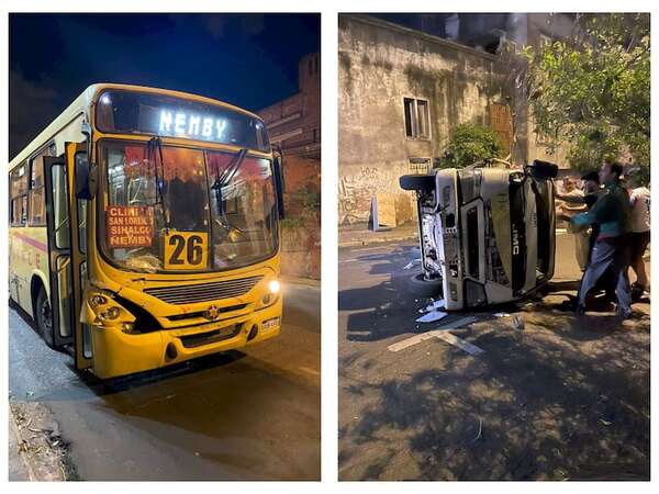 Camioncito vuelca tras choque con colectivo en pleno centro de Asunción - Policiales - ABC Color