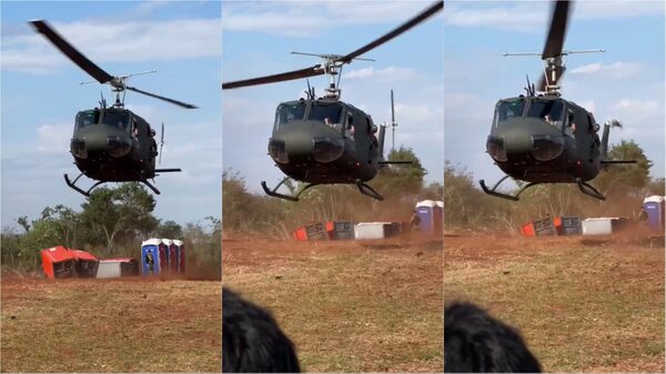 Popular / (VIDEO) ¡Qué cag....! Helicóptero tumbó baños con gente adentro en el rally