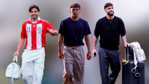 El look de los albirrojos a su llegada a la concentración de cara al partido más esperado