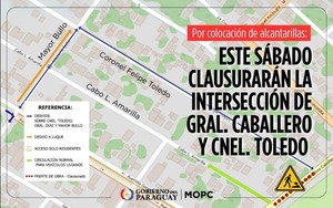Inhabilitarán temporalmente intersección de Gral. Caballero y Cnel. Toledo este sábado