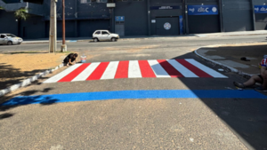 Pintan paso peatonal con colores de la albirroja frente al Defensores del Chaco