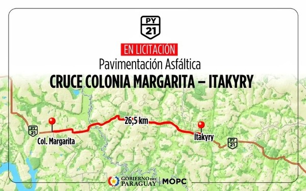 Ofertas para tramo Cruce Colonia Margarita – Itakyry se recibirán el 17 de octubre